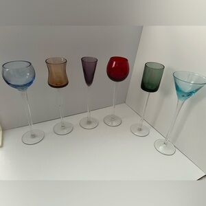 Italian Style Multi-Color Long Stem Liqueur 1980s Cordial Glasses, Set of 6